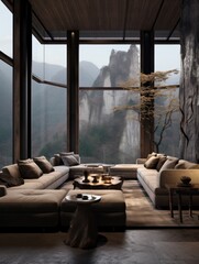 A cozy den filled with inviting furniture, sunlit windows, and a plush sofa perfect for lounging and enjoying the comforts of home