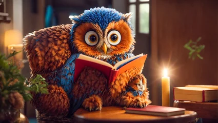Poster Cute cartoon owl with a book © tanya78
