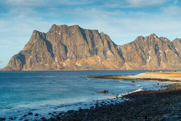 Sunset on the Uttakleiv beach Vestvagoya island Leknes Lofoten islands  Nordland Norway