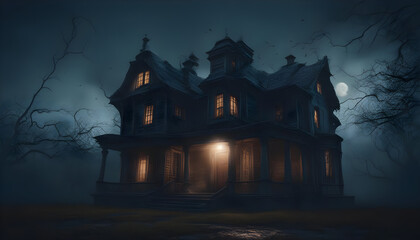 An eerie haunted house under the moonlight ai generation