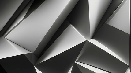 Naklejka premium Black-white abstract background. Geometric shape. Lines, triangles. 3d effect. Light, glow, shadow. Gradient. Dark grey, silver. Modern, futuristic.