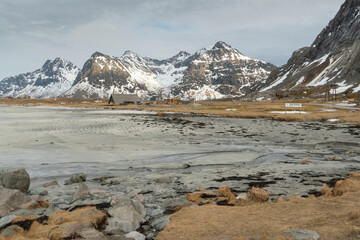  Skagsanden beach in Flakstad, Lofoten archipelago Moskenesoya, Nordland, Norway