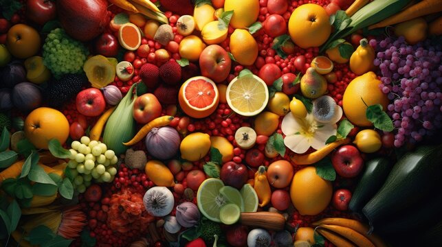 A pile of assorted fruits and vegetables