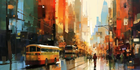 Foto op Plexiglas abstract art of cityscape,illustration painting generative ai © Krisana