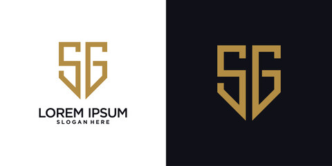 Fototapeta premium Monogram logo design initial letter s combined with shield element and creative concept