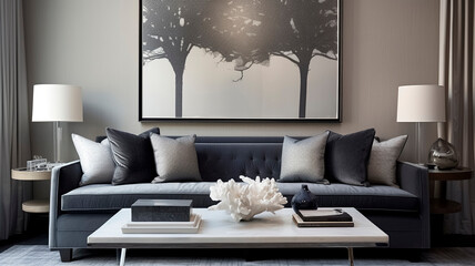 Slate Gray Sofa with Gray Pillows in a Contemporary Gray Room