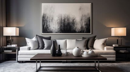 Slate Gray Sofa with Gray Pillows in a Contemporary Gray Room