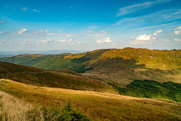 Fototapeta premium A mountain range in the Bieszczady Mountains in the area of Tarnica, Halicz and Rozsypaniec.