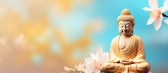 Close up of a bright background with a meditating Buddha statue