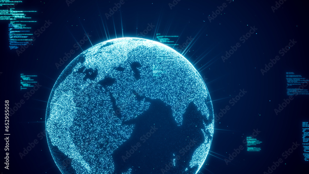 Aufkleber worldwide international future internet information data, modern global business world technology co