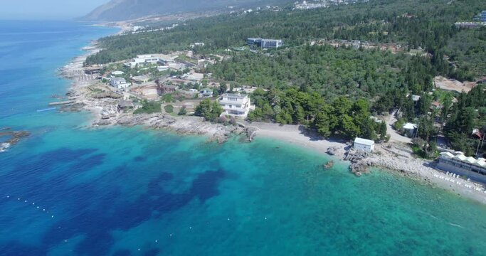 Aerial video of Dhermi beach in Albanian Riviera. 