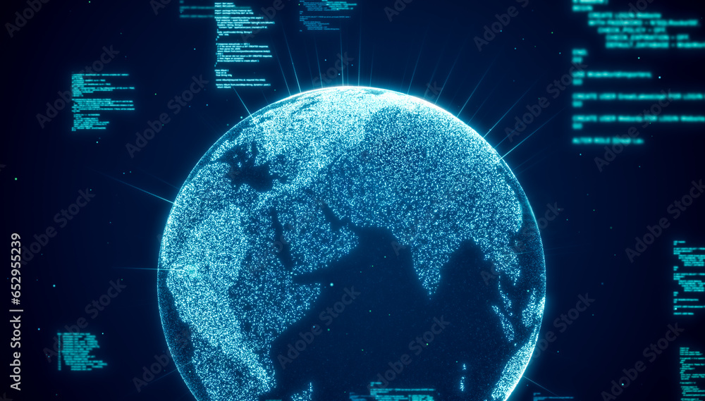 Aufkleber worldwide international future internet information data, modern global business world technology co