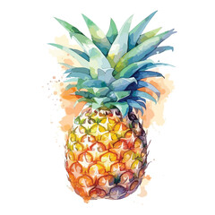 Hand drawn watercolor painting on white background. Vector illustration of fruit pineapple, vector pineapple, isolated on white