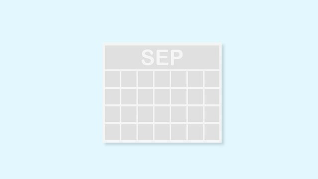 calendar animation with the passing of the months on a light blue background, passage of time, days, months, years, organization