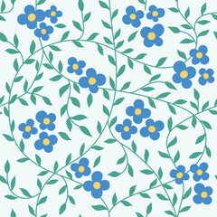 Modern abstract flower seamless pattern with forget me not. Trendy cute botanical vector background with floral design