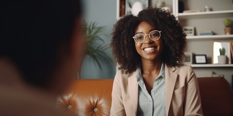 confident adult 30 years old african american female psychologist consulting a client. AI Generated