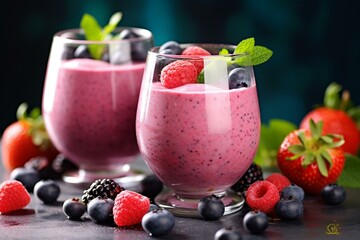 Nourishing mixed-berry smoothie in glasses. Generative AI