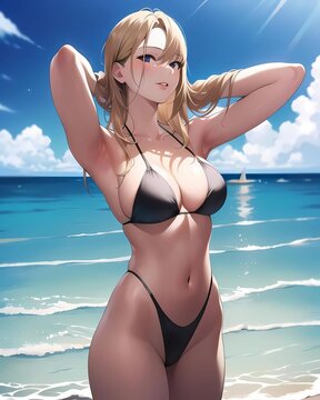 anime girl in bikini - Generative AI