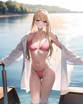 anime girl in bikini - Generative AI