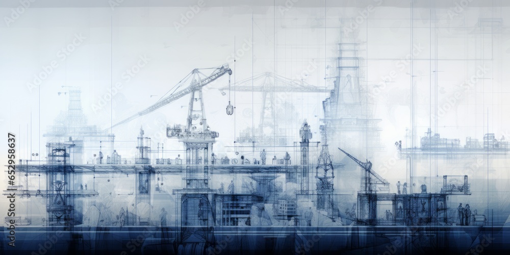 Poster architectural precision: construction drawings, blueprints, and a pencil combine creativity and tech