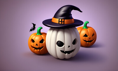 Cute Halloween Pumpkin 3D Art Animated Graphic, Invitation Card Banner Website Design Background - ai generated