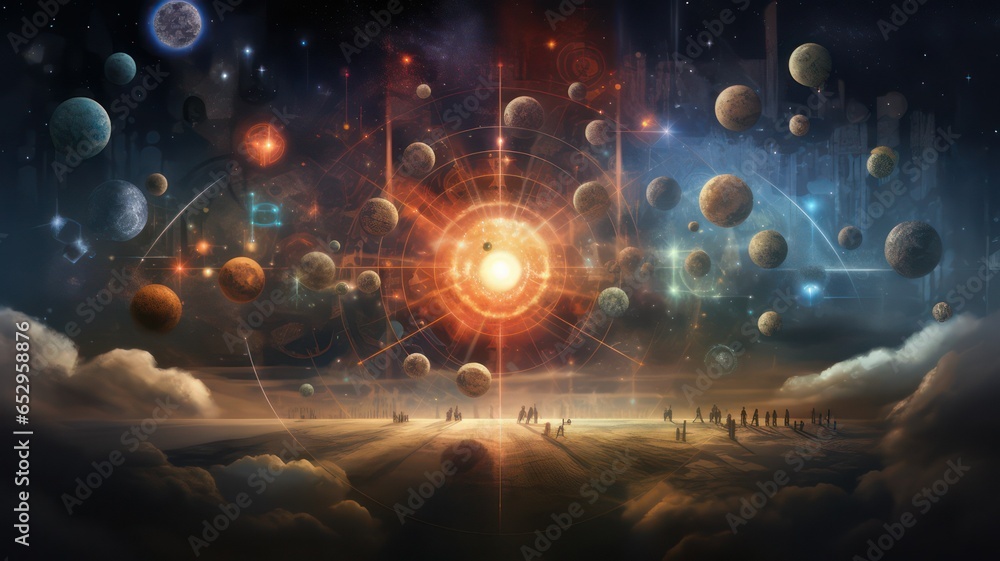 Poster physics background with planets created with generative ai