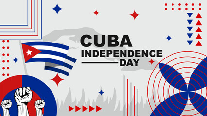 Cuba Independence Day abstract banner design with flag. Geometric retro style.