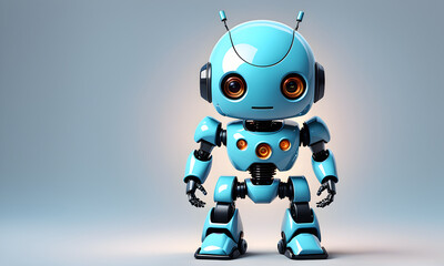 Obraz na płótnie Canvas Cute Little Robot 3D Art Animated Graphic, Invitation Card Banner Website Design Background - ai generated