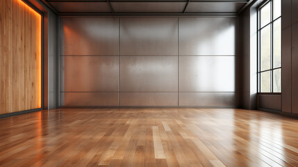 Empty Room with Concrete Walls and Wooden Panels, Product Placement Background, Generative AI