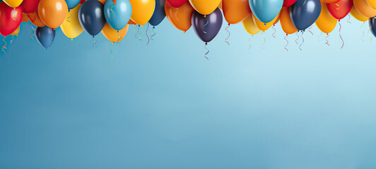Balloon Banner on Light Blue Background - obrazy, fototapety, plakaty