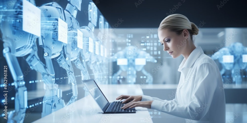 Poster Automation in a White Factory, Where a Woman and a Robot Collaborate Efficiently Using Computers in a High-Tech Industrial Setting
