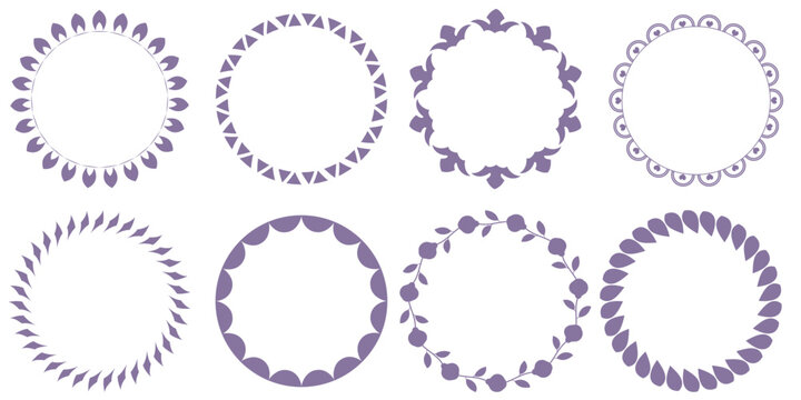 Set of round hand drawn frames of stars, hearts, crown, abstract shapes. Doodles style. Vector illustration. Decorative isolated elements, border, label for text. Vector illustration