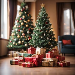 Fototapeta na wymiar Christmas tree, gift box, Christmas, festivity, christmas holiday, decoration, christmas art,