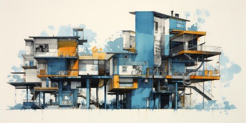 Modern Home Construction: Industrial and Technological Aesthetics Merge in Blueprint-Driven Design and Building Plans, Showcasing Innovation in Residential Development and Urban Infrastructure