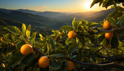 Freshness of citrus fruit in a green orchard under the sun generated by AI