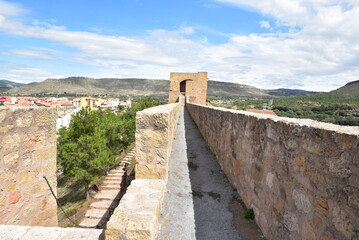 View of a narrow path on top of a wall, Mora de Rubielos Spain