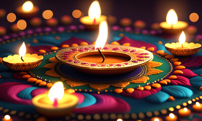 Diwali Festival Render 3D Art Animated Graphic, Invitation Card Banner Website Design Background - ai generated