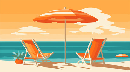 Beach sun loungers sun umbrella vector © Dzmitry