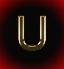 Golden and shining Alphabet(letter) U and name of individual (boy or Girl) with start of alphabet U, black and red beautiful background - obrazy, fototapety, plakaty