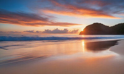 Obraz premium Beautiful Summer Beach Landscape Digital Background, Holiday Card Wall Art Banner Website Design Photography - ai generated