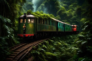 steam train in the forest AI Generated 
