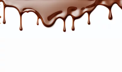 Poster Melt dark or milk chocolate on cake top isolated on white background © Cla78