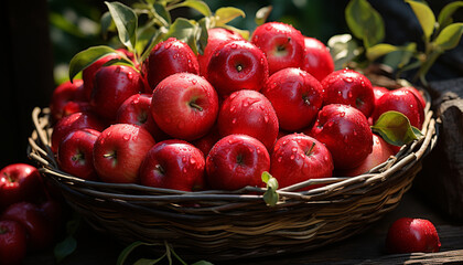 Freshness of nature harvest, a basket brimming with ripe, organic fruit generated by AI