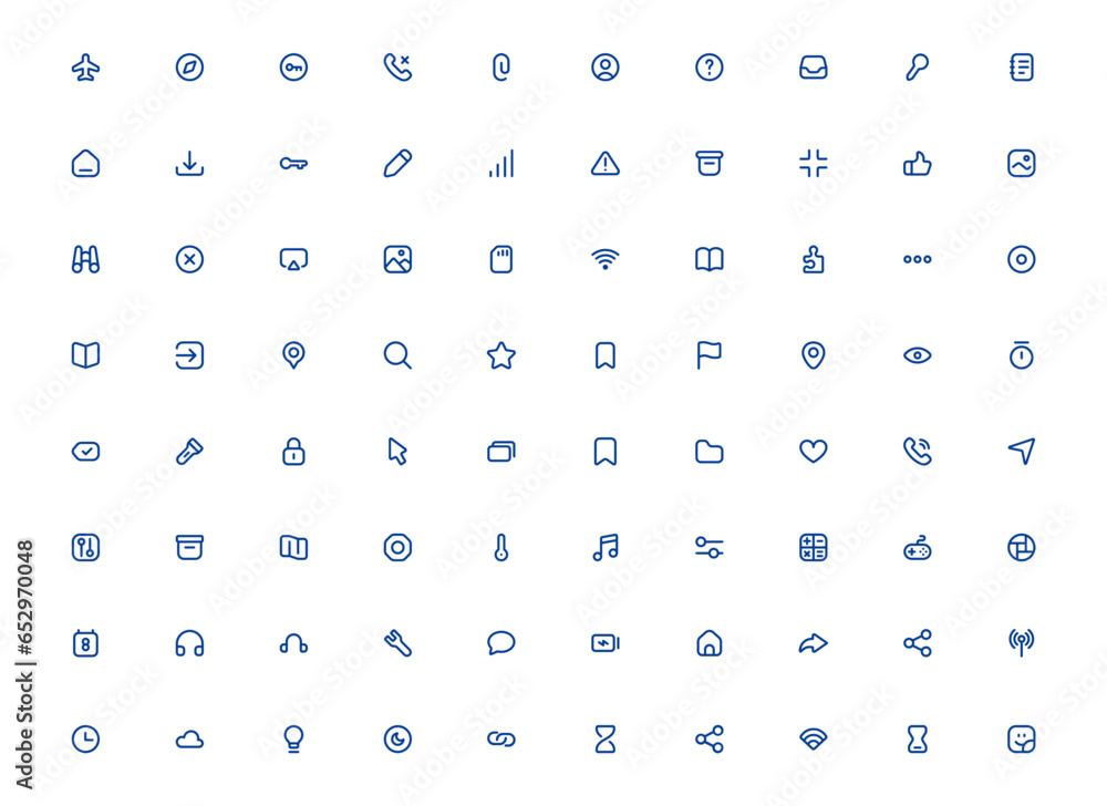 Aufkleber user interface vector line icons set. editable stroke. linear, line, solid, flat line, thin style an