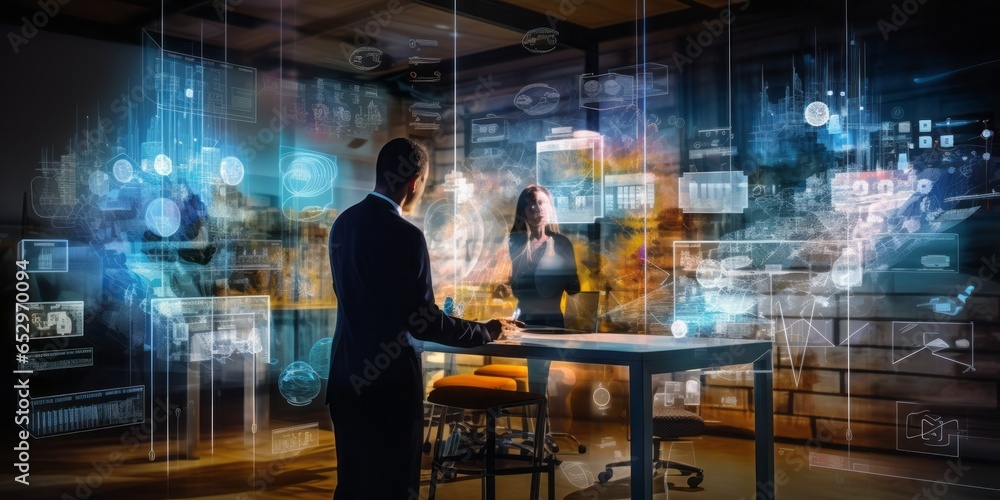 Poster Technological Fusion in the Workplace: Industry Professionals Utilize Advanced Tools and Collaborative Efficiency to Enhance Productivity, Embracing a Modern and Innovative Approach to Work