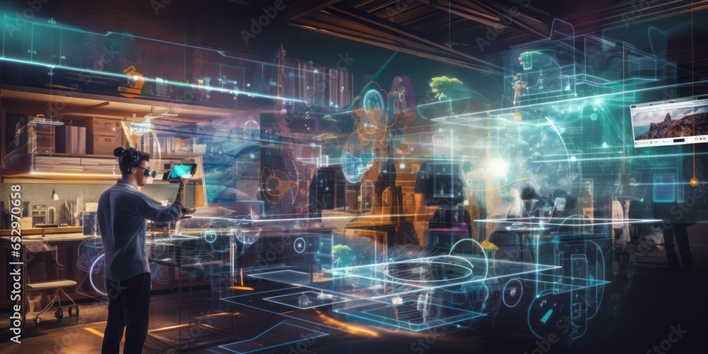 Poster Technological Fusion in the Workplace: Industry Professionals Utilize Advanced Tools and Collaborative Efficiency to Enhance Productivity, Embracing a Modern and Innovative Approach to Work