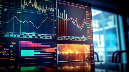 A close-up of the monitor screen with charts and graphs showing. Generative AI