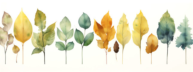 Autumn Harmony: A Colorful Array of Leaves in Ad Poster Style – Aquarellist, Graphic Design Poster Art, Light Green and Dark Gray Palette, UHD Image - obrazy, fototapety, plakaty