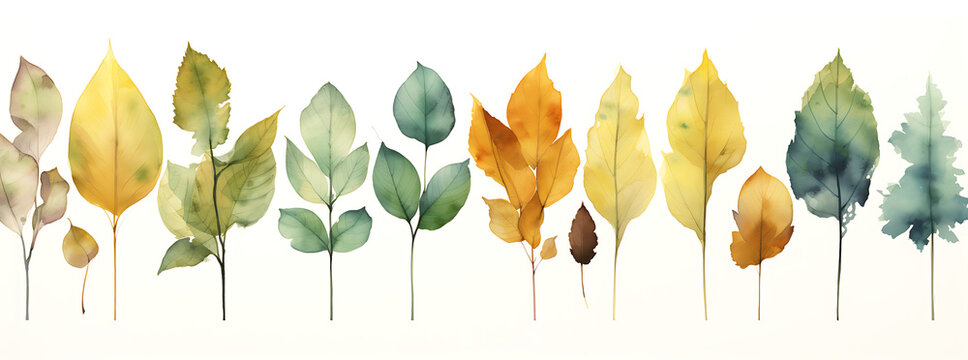 Autumn Harmony: A Colorful Array of Leaves in Ad Poster Style – Aquarellist, Graphic Design Poster Art, Light Green and Dark Gray Palette, UHD Image