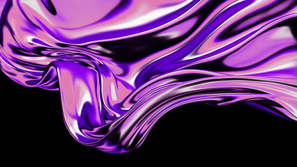 3d render illustration - holographic background with a glossy liquid iridescent effect. Futuristic concept. Trendy neon flying fabric wallpaper. 